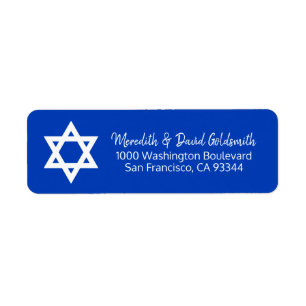 Blue White Star of David Bar Mitzvah Address Label