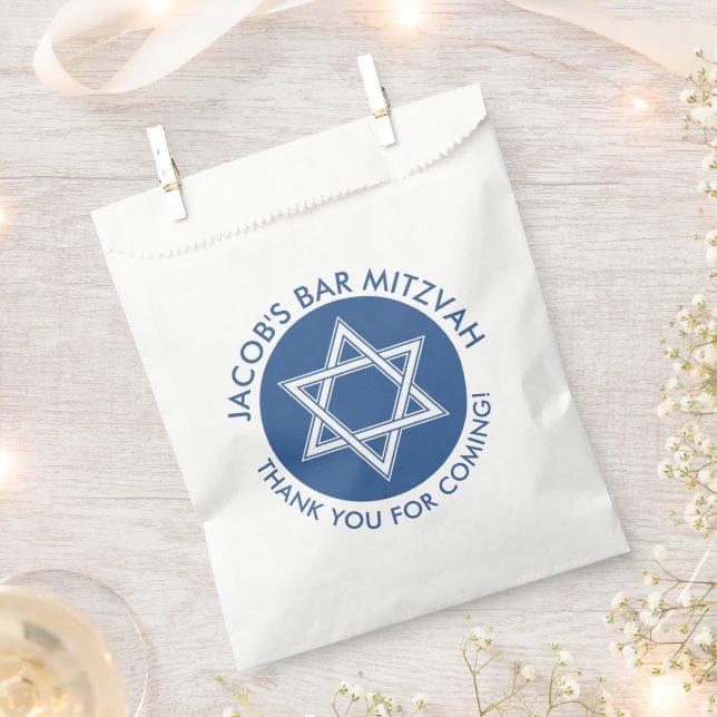 Blue White Star of David Bar Mitzvah  Favor Bag (Clipped)