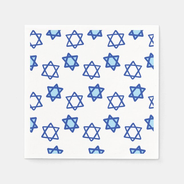 Blue & White Star of David Pattern Jewish Holiday Napkins (Front)