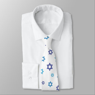 Blue White Star of David pattern Neck Tie