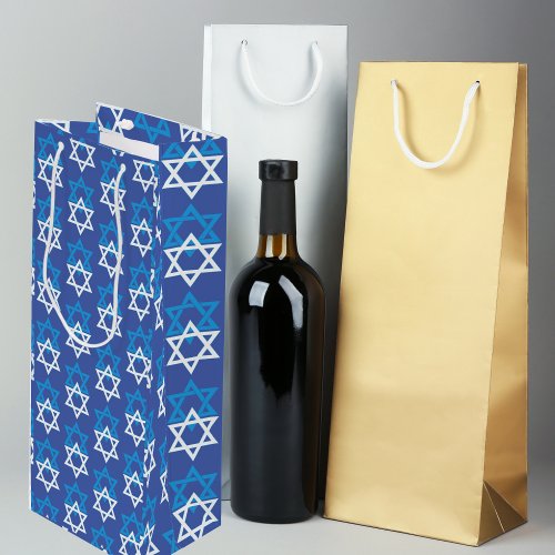BlueWhite Star of David Pattern Wine Gift Bag