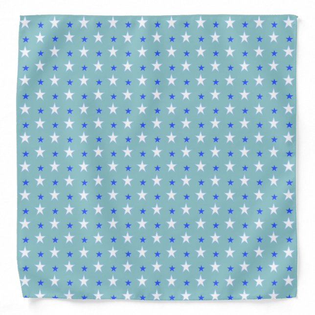 Blue White Star Pattern on Light Blue Bandana (Front)