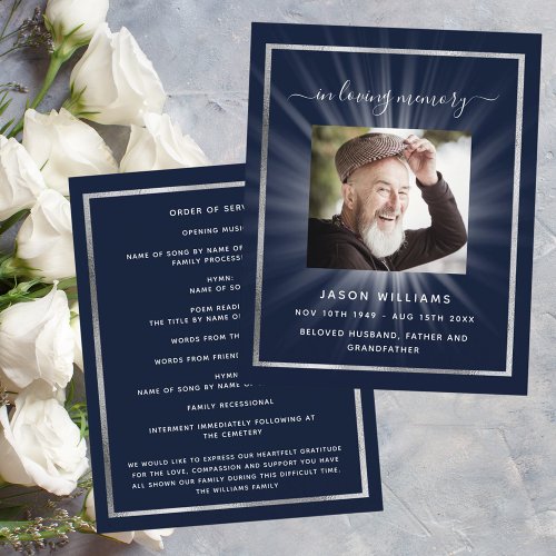 Blue white star photo funeral program