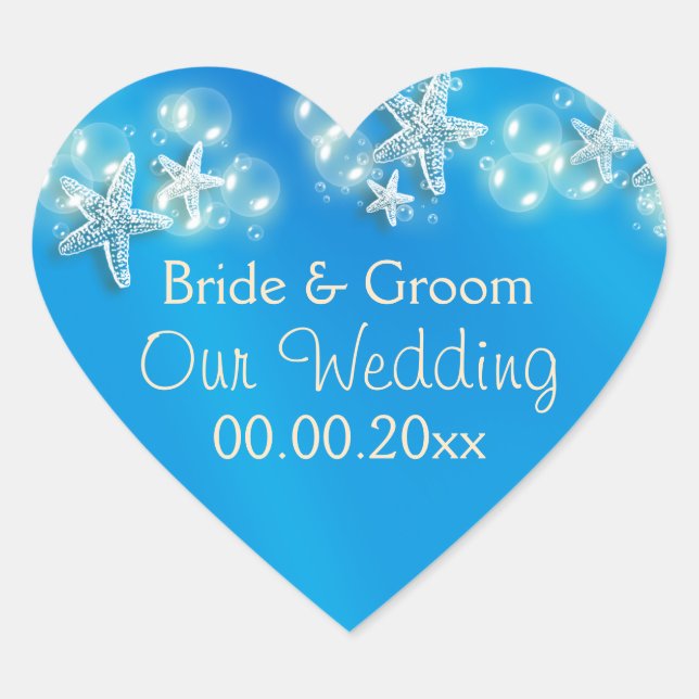 Blue white starfish beach anniversary heart sticker (Front)