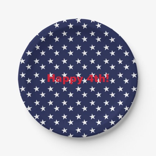 Blue  White Stars 4th of July Party Paper Plates
