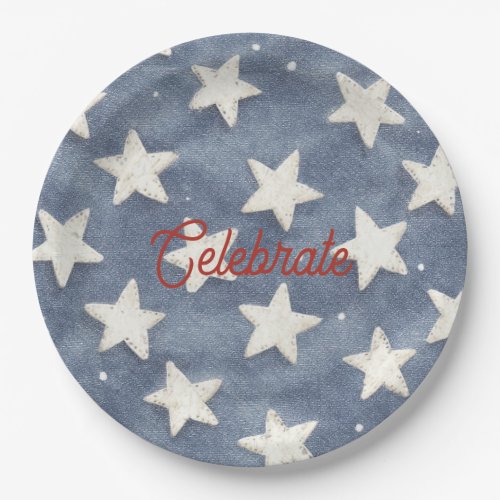 Blue White Stars Celebrate America Paper Plates