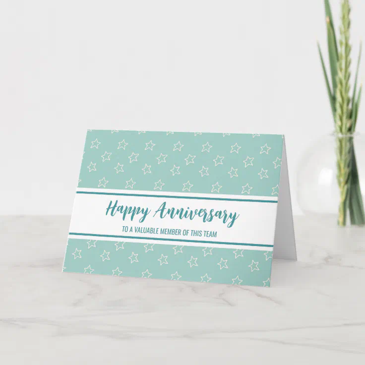 Blue White Stars Employee Anniversary Card 