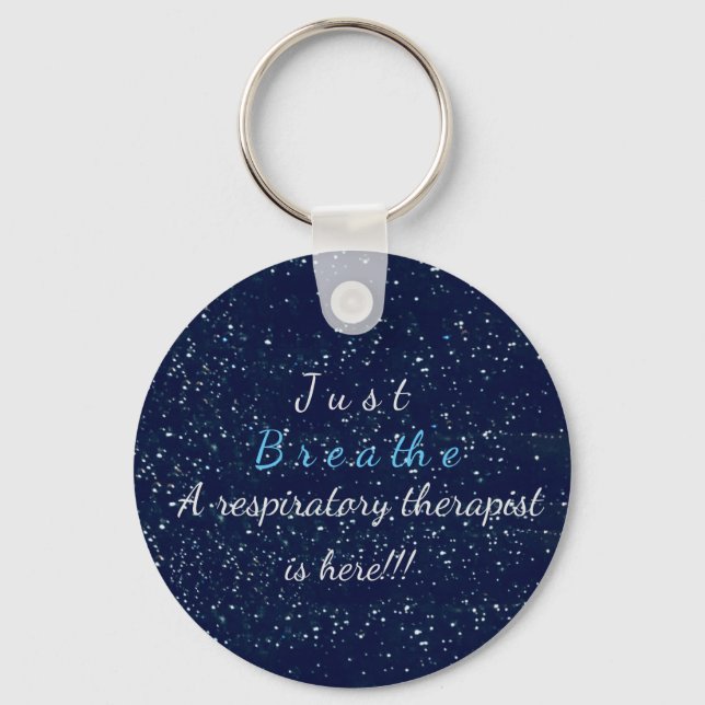 Blue White Stars Just Breathe Respiratory Therapy Keychain (Front)