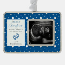 Blue & White Stars New Baby Ultrasound Photo