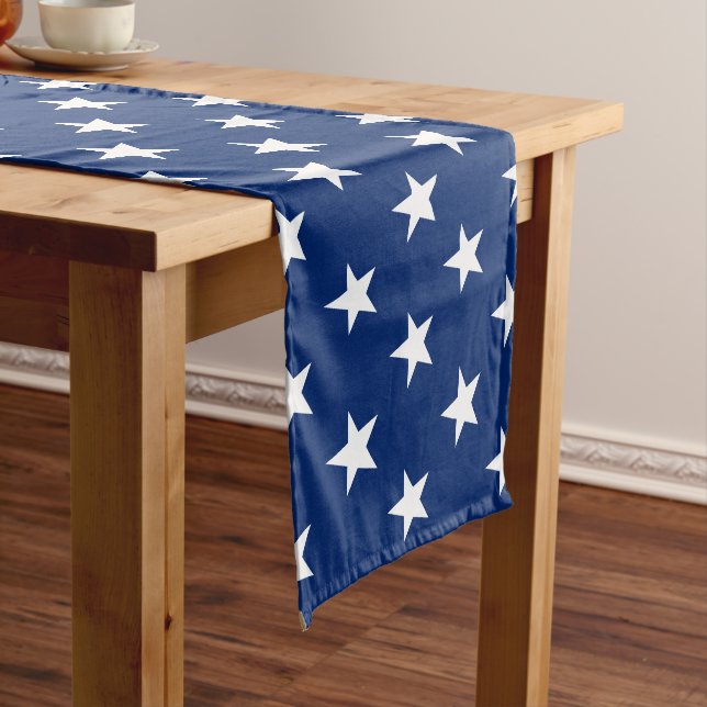 Blue White Stars Patriotic Wide Long Table Runner (In Situ)