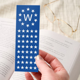 Blue White Stars Pattern American Flag Initial Bookmarks
