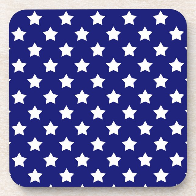 Blue White Stars Pattern Decorative Beverage Coaster (Front)