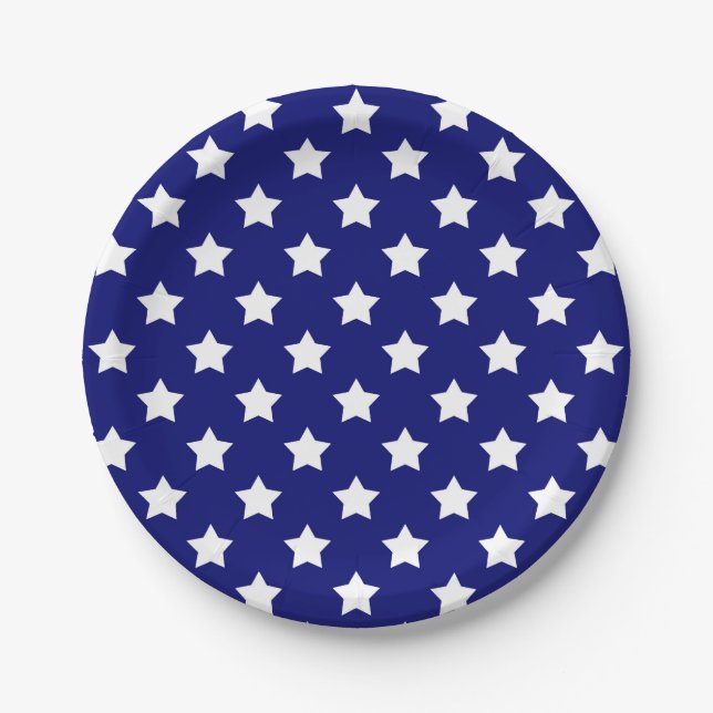 Blue White Stars Pattern Decorative Paper Plates (Front)