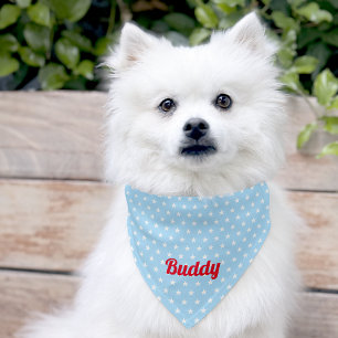 Blue White Stars Red Pet Dog Puppy Doggy Name Cute Bandana Collar