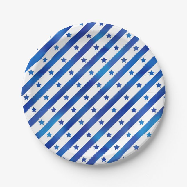 Blue White Stars Stripes America USA Patriotic Paper Plates (Front)