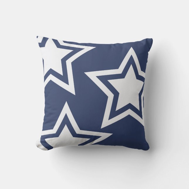 Blue White Stars Throw Pillow (Front)