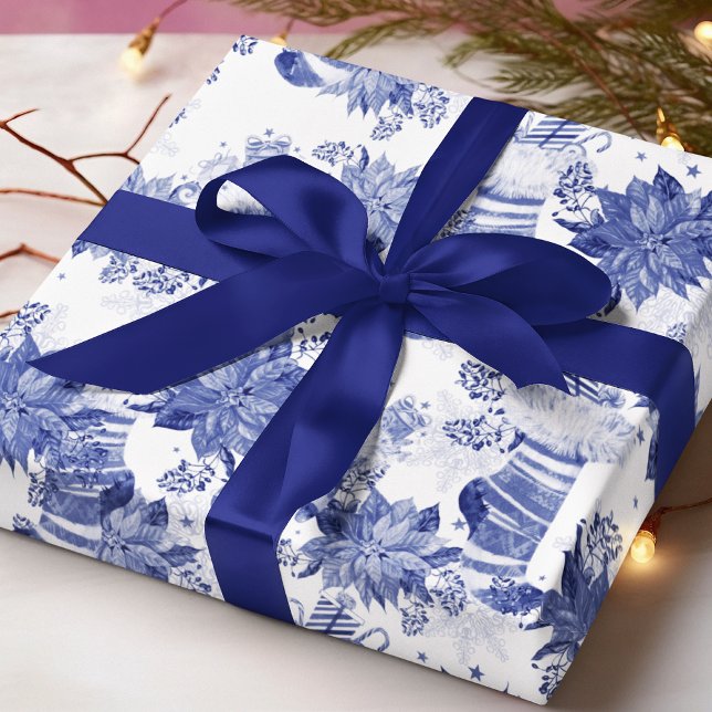 Blue White Stockings Mittens Christmas Holiday Wrapping Paper (Creator Uploaded)