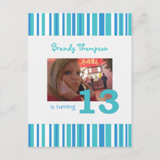 Blue & White Stripe 13th Birthday Invitation