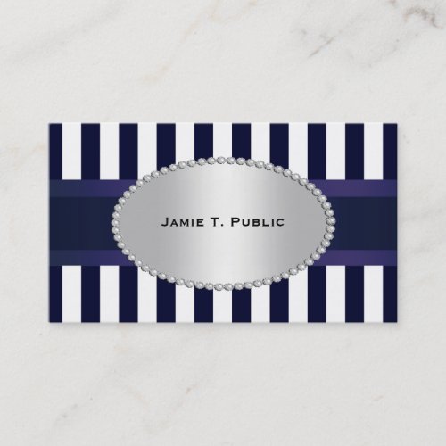 Blue White Stripe Blue Ribbon Gold Framed Label P Business Card