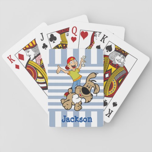 Blue  White Stripe Boy Dog Playing Card Deck