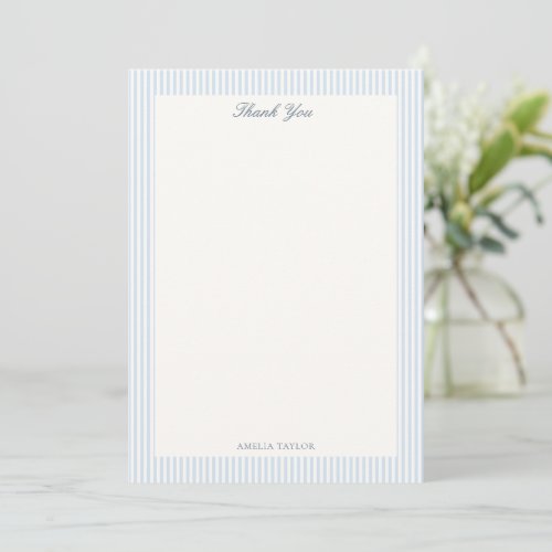 Blue White Stripe Classic Elegant Baby Shower Name Thank You Card