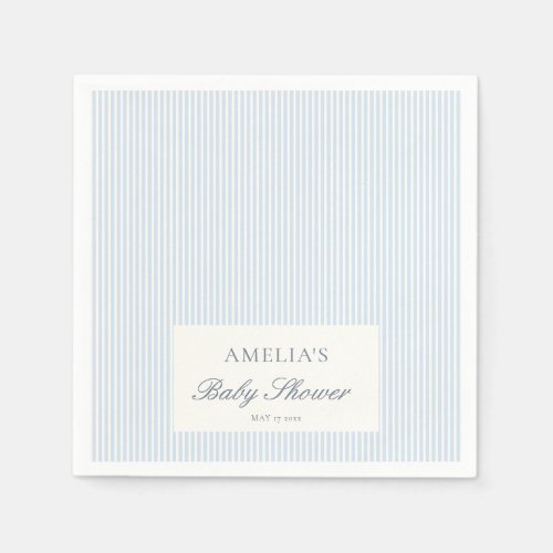 Blue White Stripe Custom Classic Baby Shower Napkins