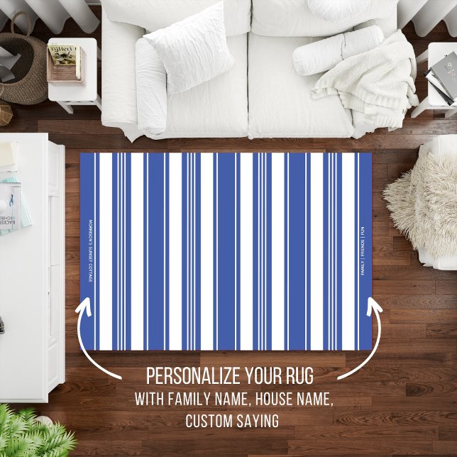 Blue White Stripe Farm or Beach House Personalized Rug (Creator Uploaded)