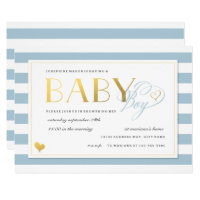 Blue & White Stripe Faux Gold Baby Boy Shower Card