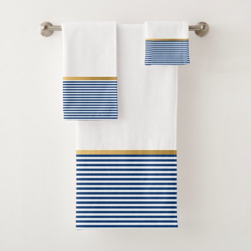 BLUE WHITE STRIPE GOLD BATHROOM TOWEL SET