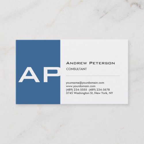 Blue White Stripe Monogram Business Card