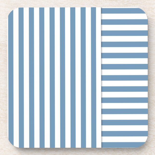 blue white stripe pattern beverage coaster (Front)