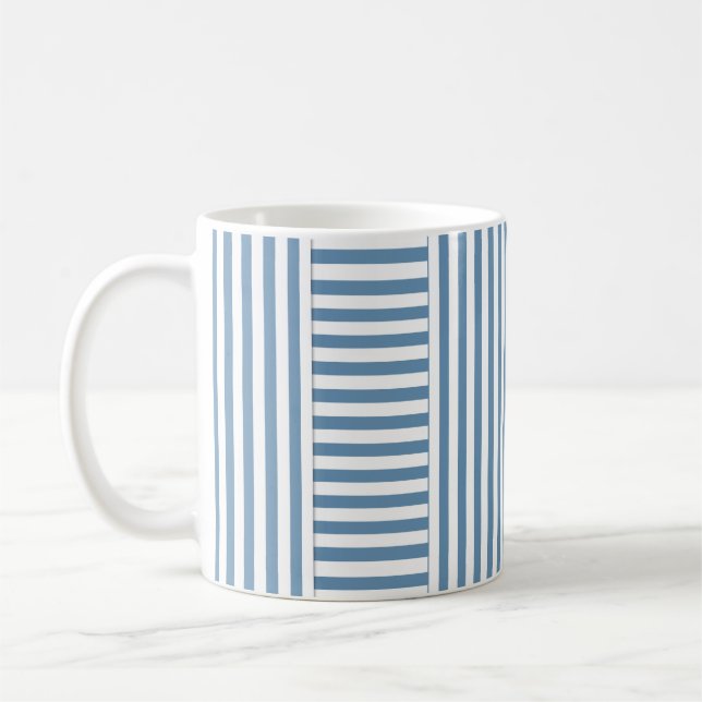 blue white stripe pattern coffee mug (Left)