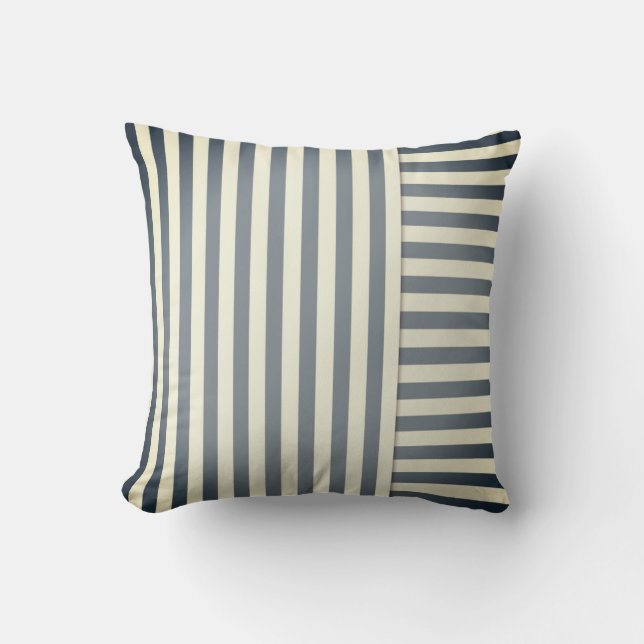 blue white stripe pattern throw pillow (Front)