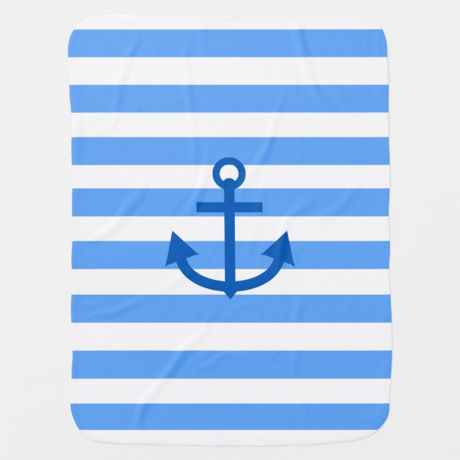 Blue & White Stripe Pattern with Anchor Baby Blanket (Front)