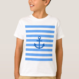 Blue & White Stripe Pattern with Anchor T-Shirt
