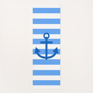 Blue & White Stripe Pattern with Anchor Yoga Mat