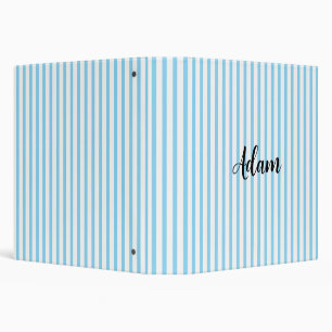 Blue White Stripe Script Name Personalized 3 Ring Binder