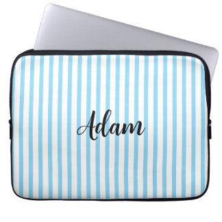 Blue White Stripe Script Name Personalized Laptop Sleeve