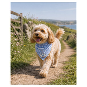 Blue & White Stripe Seersucker Dog Silhouette Bandana