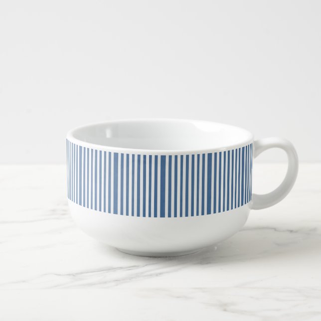 Blue & White Stripe Soup Mug (Left)