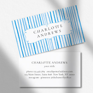 Blue White Stripe Vintage Bow Business Card