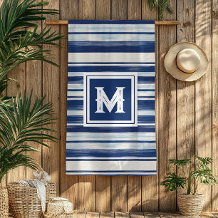Blue & White Striped Monogram Beach Towel