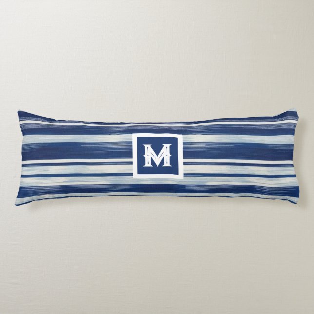 Blue & White Striped Monogram Body Pillow (Front)