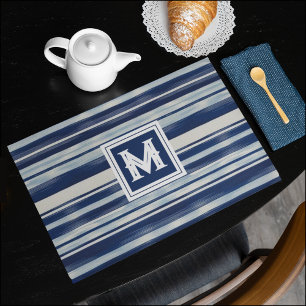 Blue & White Striped Monogram Cloth Placemat