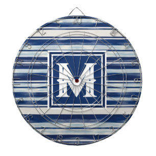 Blue & White Striped Monogram Dart Board