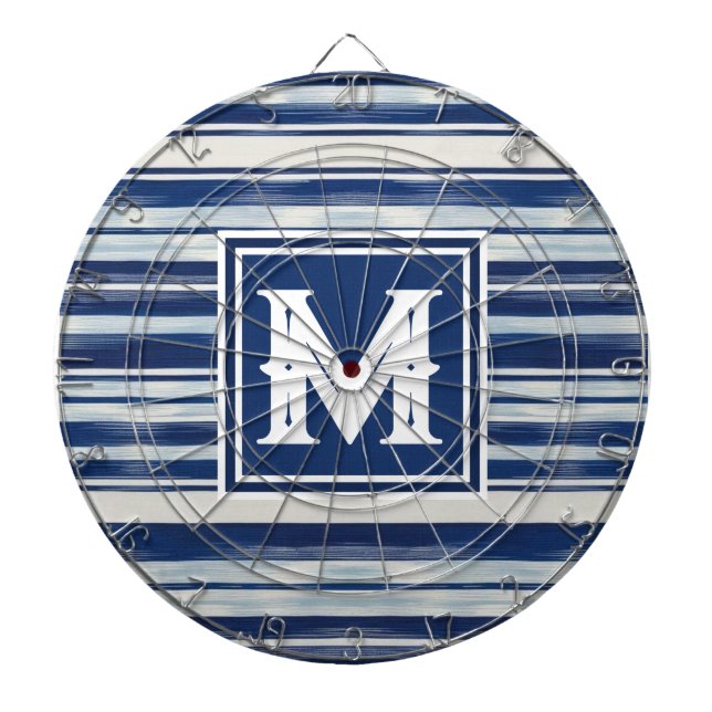 Blue & White Striped Monogram Dart Board (Front)