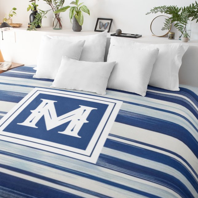 Blue & White Striped Monogram Duvet Cover (Creator Uploaded)