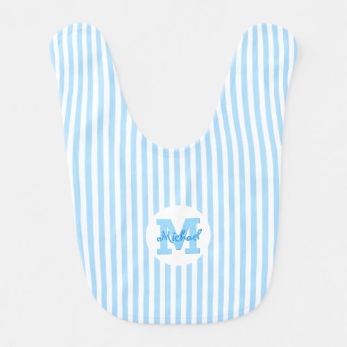 Blue White Striped Monogrammed Toddler Newborn Baby Bib