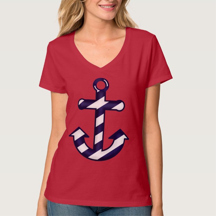 Blue & White Striped Nautical Anchor T-shirt | Zazzle