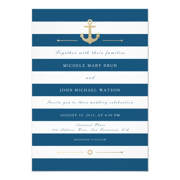 Blue White Striped Nautical Wedding Invitation
